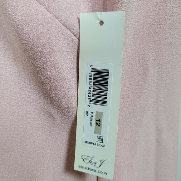 NWT Eliza J Blush Pink V-Neck 3/4 Bell Sleeve Crepe Shift Dress Size 12 - Picture 9 of 11